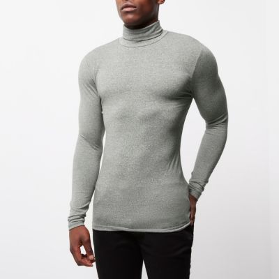 Grey muscle fit roll neck jumper
